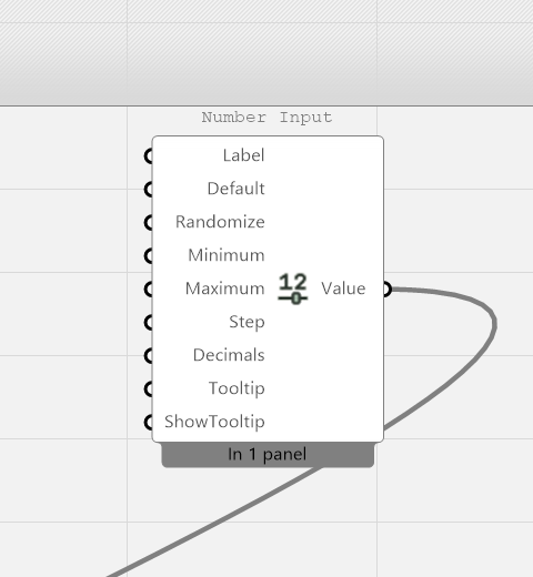 Number Input component captured in Grasshopper with optional ports expanded